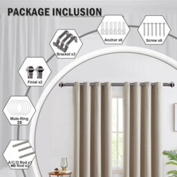 Ameha Curtain Metal Pole Extendable Curtain Rod,lamp Finials, Ring,brackets And Fitting Set (120-210Cm, 48''- 84'',black Nickel) - thumbnail 9
