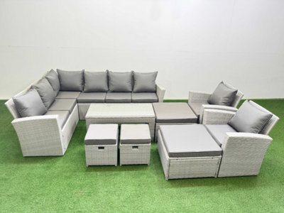 Fimous Rattan Garden Furniture Set Outdoor 12 Seater Corner Sofa Sets With Oblong Coffee Table Chair 4 Footstools Light Grey Mixed - image 1