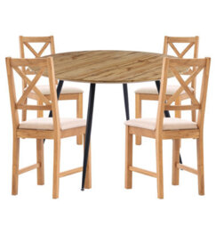 Hallowood Furniture Cullompton Large Oak Effect Round Dining Table With 4 Cross Back Oak Chairs, Beige Seats - thumbnail 8
