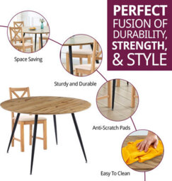 Hallowood Furniture Cullompton Large Oak Effect Round Dining Table With 4 Cross Back Oak Chairs, Beige Seats - thumbnail 2