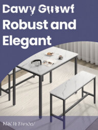 LEDREM Dining Table With 2 Benches, Set Of 3, Kitchen Table, 2 Dining Room Benches, Steel Frame, Marble White And Black - thumbnail 4