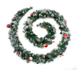 Best Artificial 12Ft Frosted Red Decorated Christmas Garland & 100 Bright White Battery Leds Banister Fireplace Staircase