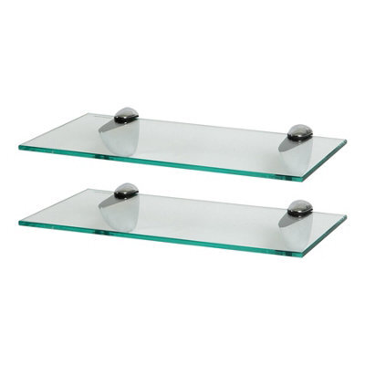 Harbour Housewares 2X Floating Glass Shelves - 40Cm - Silver Brackets - Bathroom Shower Storage Vanity Display Unit Shelf - image 1