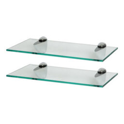 Harbour Housewares 2X Floating Glass Shelves - 40Cm - Silver Brackets - Bathroom Shower Storage Vanity Display Unit Shelf - thumbnail 1