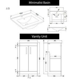 Royal Bathrooms Turin Indigo Grey Gloss 500mm Floor Standing Vanity Unit 2 Door With Minimalist Basin Sink - thumbnail 8