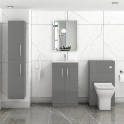 Royal Bathrooms Turin Indigo Grey Gloss 500mm Floor Standing Vanity Unit 2 Door With Minimalist Basin Sink - thumbnail 4