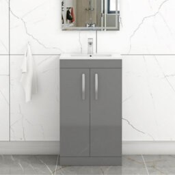 Royal Bathrooms Turin Indigo Grey Gloss 500mm Floor Standing Vanity Unit 2 Door With Minimalist Basin Sink