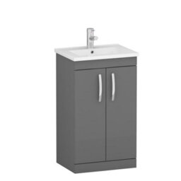 Royal Bathrooms Turin Indigo Grey Gloss 500mm Floor Standing Vanity Unit 2 Door With Minimalist Basin Sink - thumbnail 6
