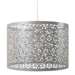 Happy Homewares Moroccan Designed Soft Grey Metal Pendant Light Shade With Floral Decoration - thumbnail 1