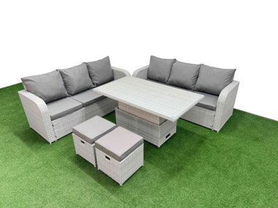 Fimous Outdoor Garden Furniture Sets 8 Seater Adjustable Lifting Dining Or Coffee Table High Back Lounge Sofa Stools - image 1