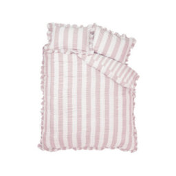 Catherine Lansfield Seersucker Frill Stripe King Duvet Cover Set With Pillowcases Pink - thumbnail 5
