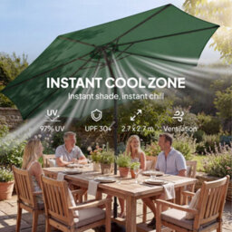 Outsunny 2.7 M Garden Parasol Umbrella With Cross Base, Sandbag, Green - thumbnail 6