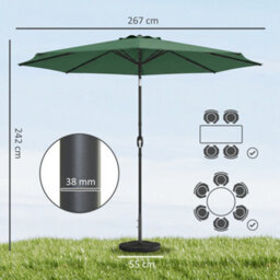 Outsunny 2.7 M Garden Parasol Umbrella With Cross Base, Sandbag, Green - thumbnail 3