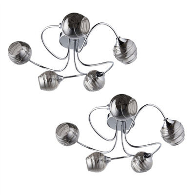 First Choice Lighting Set Of 2 Marple - Chrome With Smoke Glass 5 Light Flush Ceiling Lights - image 1