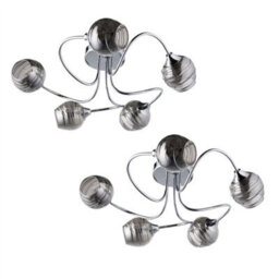 First Choice Lighting Set Of 2 Marple - Chrome With Smoke Glass 5 Light Flush Ceiling Lights - thumbnail 1