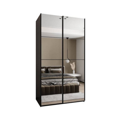 Arte Trosa Ii Black Mirrored Sliding Door Wardrobe W1300mm H2450mm D640mm With Black Steel Handles - image 1