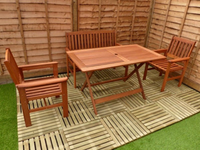 Hardwood 4 Seat Garden Dining Set With 2 Armchairs, 2 Seater Bench And Rectangular Table - Easy, Quick Assembly - image 1