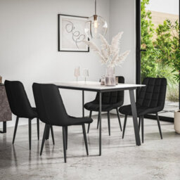 More4Homes Haydon Extending Dining Table + Chairs- White Marble Effect Table Top W Black Legs + 6 Nova Faux Leather Dining Chairs (Black) - thumbnail 2