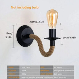 2Pcs Industrial Wall Light Sconce Fixture Hemp Rope Retro Wall Lamp Bedroom E27 - thumbnail 2