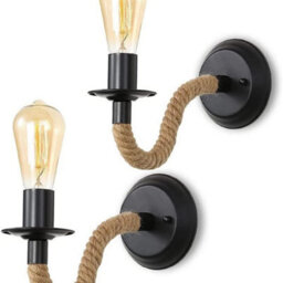 2Pcs Industrial Wall Light Sconce Fixture Hemp Rope Retro Wall Lamp Bedroom E27 - thumbnail 3