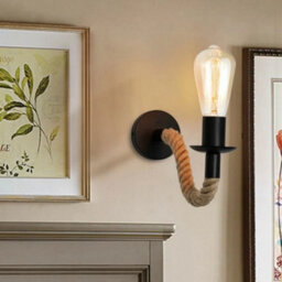 2Pcs Industrial Wall Light Sconce Fixture Hemp Rope Retro Wall Lamp Bedroom E27 - thumbnail 4