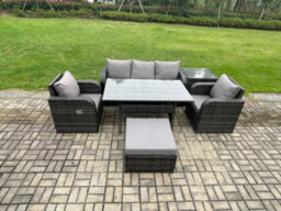 Fimous Wicker Pe Rattan Garden Furniture Set Outdoor Rectangular Dining Table And Chair Sofa Set With Side Table - thumbnail 1