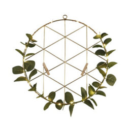 Lighting Collection Kota Gold & Green Wire Grid With Led Lights & Leaves