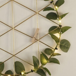 Lighting Collection Kota Gold & Green Wire Grid With Led Lights & Leaves - thumbnail 3