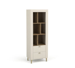 Arte Mossa Elegant Bookcase In Cashmere & Oak - W600mm X H1690mm X D400mm - thumbnail 1