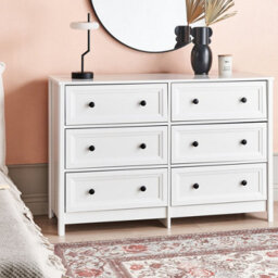 Wyld And Coco Novacasa 6-Drawer Chest White With Black Accents And Solid Wood Legs, W120 X D45 X H80Cm - thumbnail 2