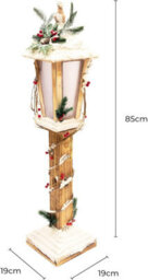 Shatchi 85Cm Wooden Lamppost Warm White Rotating Star Leds Snow Covered Lantern Indoor Christmas Decorations, Wood, Brown - thumbnail 2