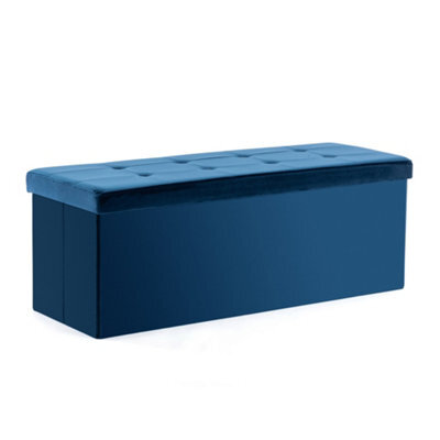Hnnhome 110X40X40Cm Velvet Pouffe Folding Storage Ottoman Footstool Box Toy Chest With Lid, Foldable Foot Stool Seat(Navy) - image 1