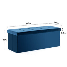 Hnnhome 110X40X40Cm Velvet Pouffe Folding Storage Ottoman Footstool Box Toy Chest With Lid, Foldable Foot Stool Seat(Navy) - thumbnail 3