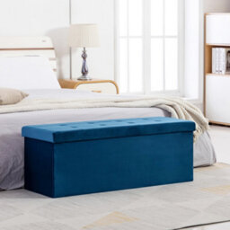 Hnnhome 110X40X40Cm Velvet Pouffe Folding Storage Ottoman Footstool Box Toy Chest With Lid, Foldable Foot Stool Seat(Navy) - thumbnail 6