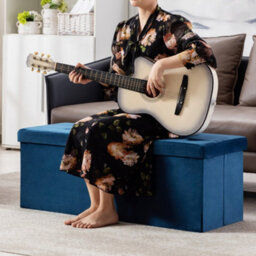 Hnnhome 110X40X40Cm Velvet Pouffe Folding Storage Ottoman Footstool Box Toy Chest With Lid, Foldable Foot Stool Seat(Navy) - thumbnail 5
