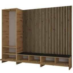 Modular Hallway Furniture Set Balma Vi With Metal Hooks And Decorative Slats Cream Panels - thumbnail 2
