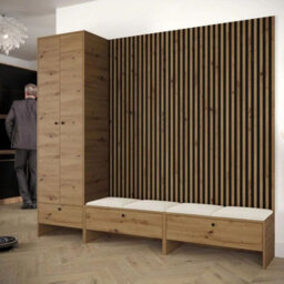 Modular Hallway Furniture Set Balma Vi With Metal Hooks And Decorative Slats Cream Panels