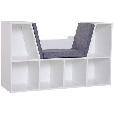 Wyld Haus Vezito White And Grey Cube Bookcase With Cushioned Reading Seat, L102 X D30 X H61Cm - image 1