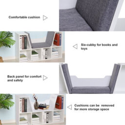 Wyld Haus Vezito White And Grey Cube Bookcase With Cushioned Reading Seat, L102 X D30 X H61Cm - thumbnail 4