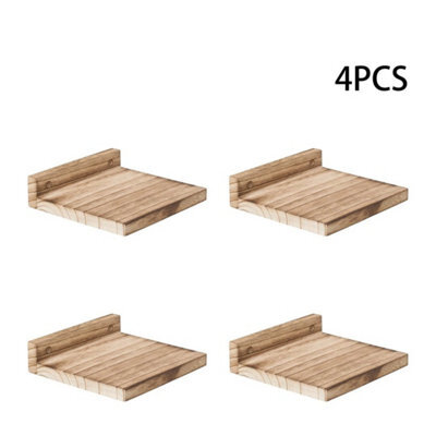 Natural Wood Set Of 4 Floating Wall Shelves Picture Ledge Display Rack Book Hanging Shelf - image 1