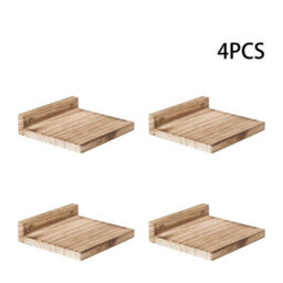 Natural Wood Set Of 4 Floating Wall Shelves Picture Ledge Display Rack Book Hanging Shelf - thumbnail 1