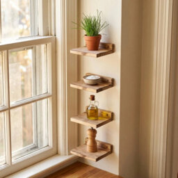 Natural Wood Set Of 4 Floating Wall Shelves Picture Ledge Display Rack Book Hanging Shelf - thumbnail 5
