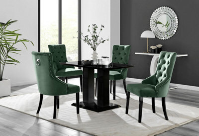 Furniturebox Uk Imperia 4 Black Dining Table And 4 Green Belgravia Black Leg Chairs - image 1