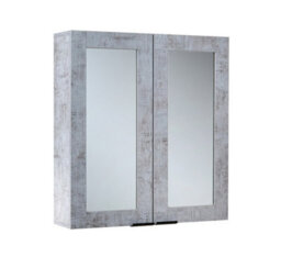 Homestylestore 600 X 650mm Concrete Grey Wall Mounted Mirrored Door Bathroom Cabinet And Black Finger Pull Handles