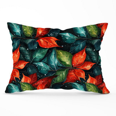 Warren Reed Designer Christmas Watercolour Holly Leaf Cushions 33Cm X 48Cm - image 1