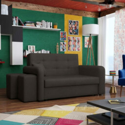 Viva Home Ii Sofa Bed With Two Ottomans For Living Room Chipboard Metal Legs Sleeping Function 158 Cm Brown Left - thumbnail 1