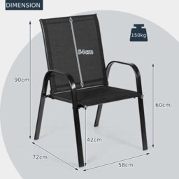 Costway Set Of 2 Patio Chairs Portable High Back Garden Camping Dining Chairs W/ Armrest - thumbnail 2