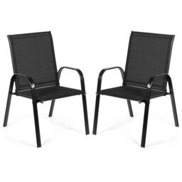 Costway Set Of 2 Patio Chairs Portable High Back Garden Camping Dining Chairs W/ Armrest - thumbnail 1