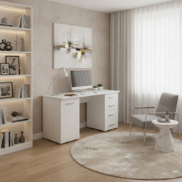 Amos Mann Furniture Munik White Office Study Computer Desk With Storage Drawers And Cupboard - thumbnail 2