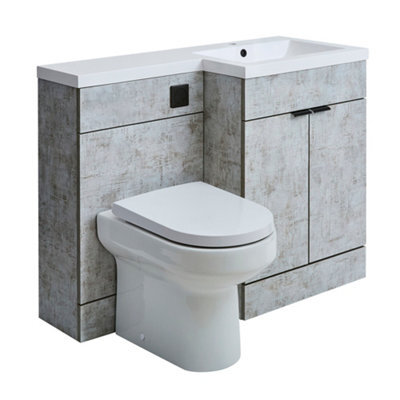 Homestylestore1105mm Concrete Grey Right Hand Bathroom Combination Vanity Toilet Wc Unit And Black Finger Pull Handles - image 1